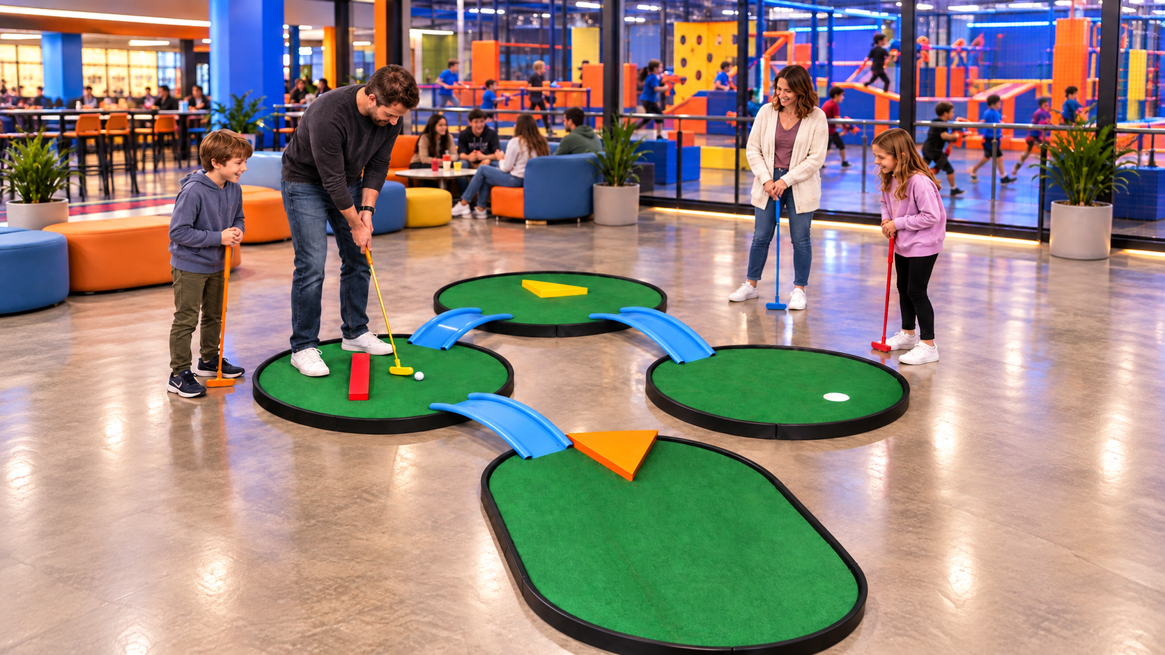 Mini Greens shown at recreation & trampoline parks
