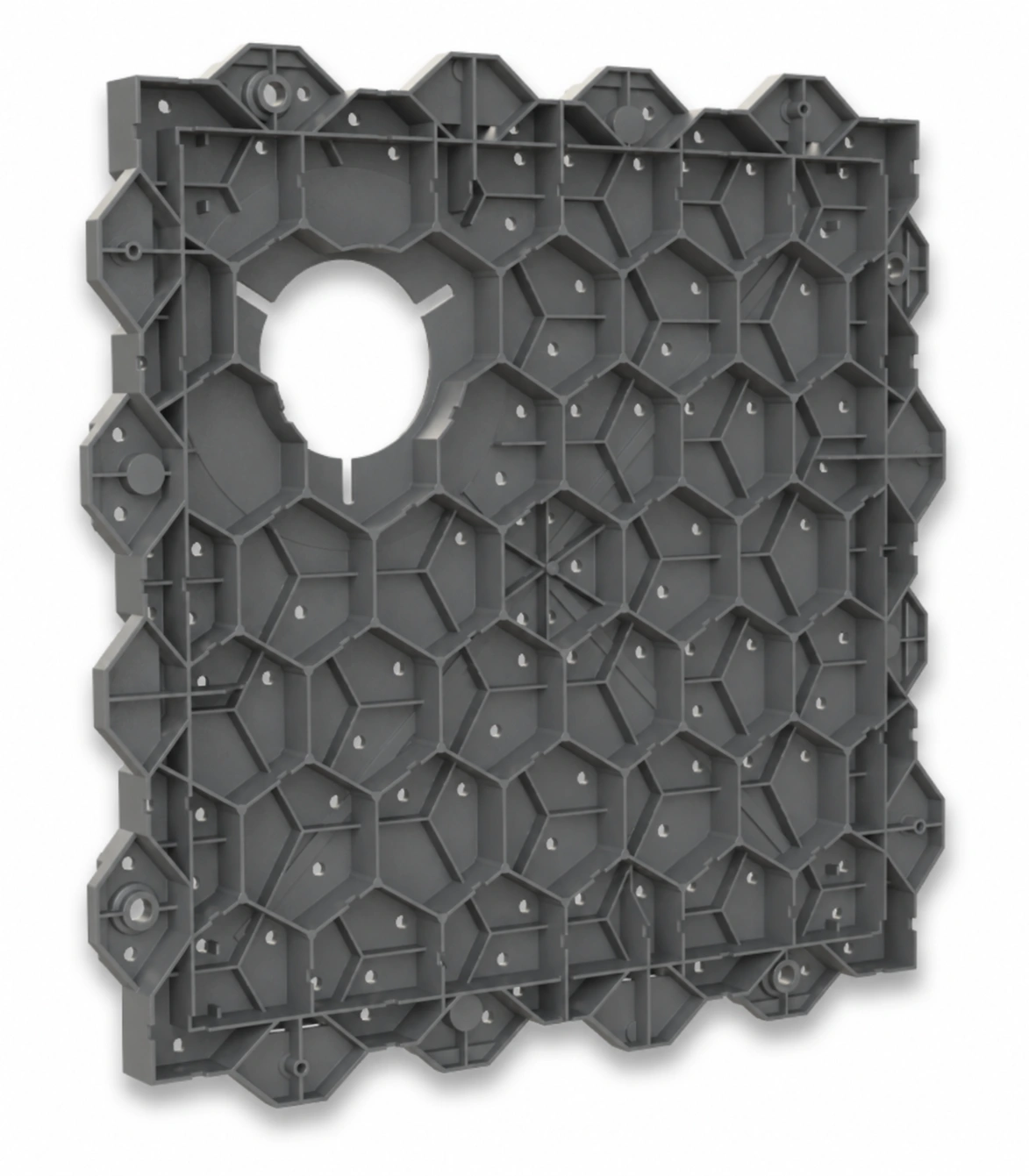 Underside of a modular course panel showing its support structure
